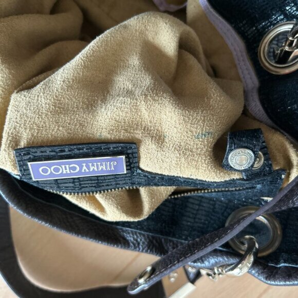 JIMMY CHOO Shoulder Bag snake print black Leather bag medium double straps - Picture 10 of 15